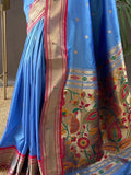 Beautiful Sky-Blue Zari Weaving Silk Events Wear Saree With Blouse - Zeel Clothing