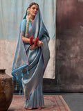 Beautiful Sky-Blue Zari Weaving Silk Festival Wear Saree With Blouse