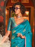 Beautiful Sky Blue Zari Weaving Silk Traditional Saree With Blouse - Zeel Clothing