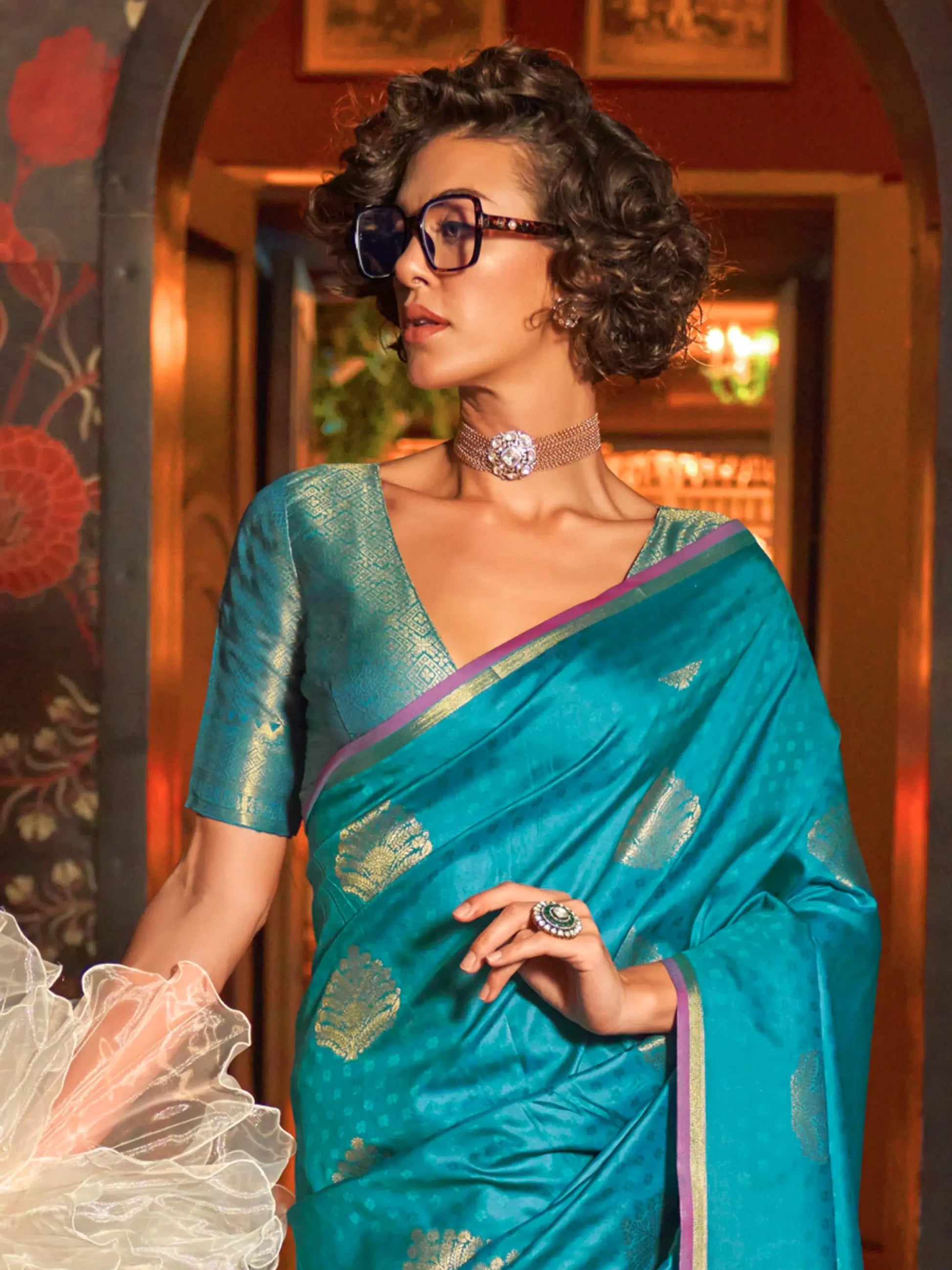 Beautiful Sky Blue Zari Weaving Silk Traditional Saree With Blouse - Zeel Clothing