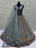 Beautiful Teal Blue Dori Embroidered Net Lehenga Choli With Dupatta