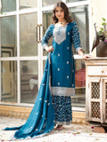 Beautiful Teal Blue Sequins Chinon Event Wear Sharara Suit With Dupatta - Zeel Clothing