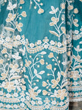 Beautiful Teal Blue Thread Embroidered Net Designer Lehenga Choli - Zeel Clothing