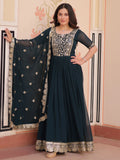 Beautiful Teal Blue Zari Embroidered Georgette Function Wear Gown With Dupatta - Zeel Clothing