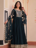 Beautiful Teal Blue Zari Embroidered Georgette Function Wear Gown With Dupatta - Zeel Clothing