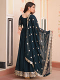 Beautiful Teal Blue Zari Embroidered Georgette Function Wear Gown With Dupatta - Zeel Clothing
