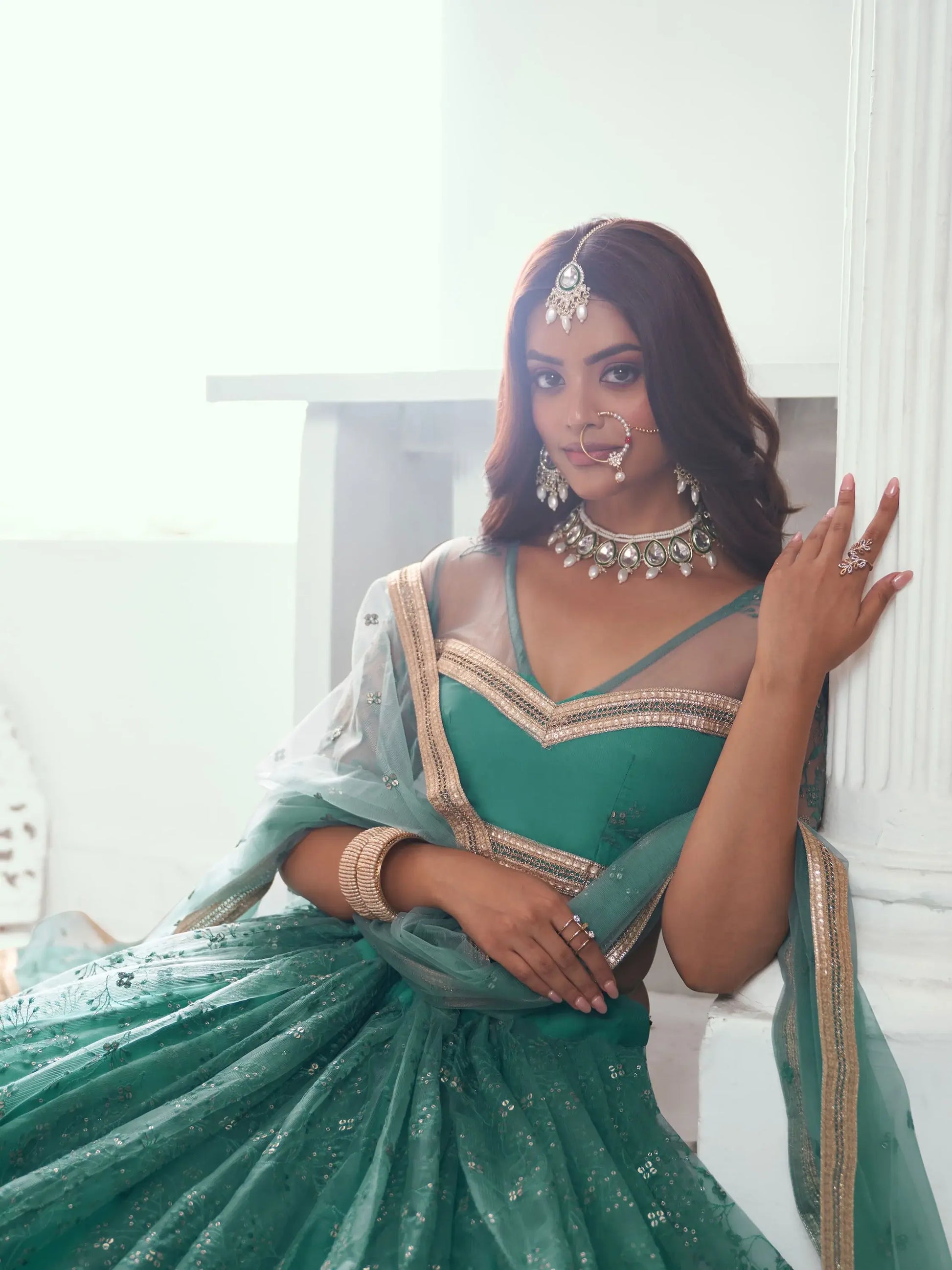 Beautiful Teal Green Embroidered Net Wedding Wear Lehenga Choli - Zeel Clothing
