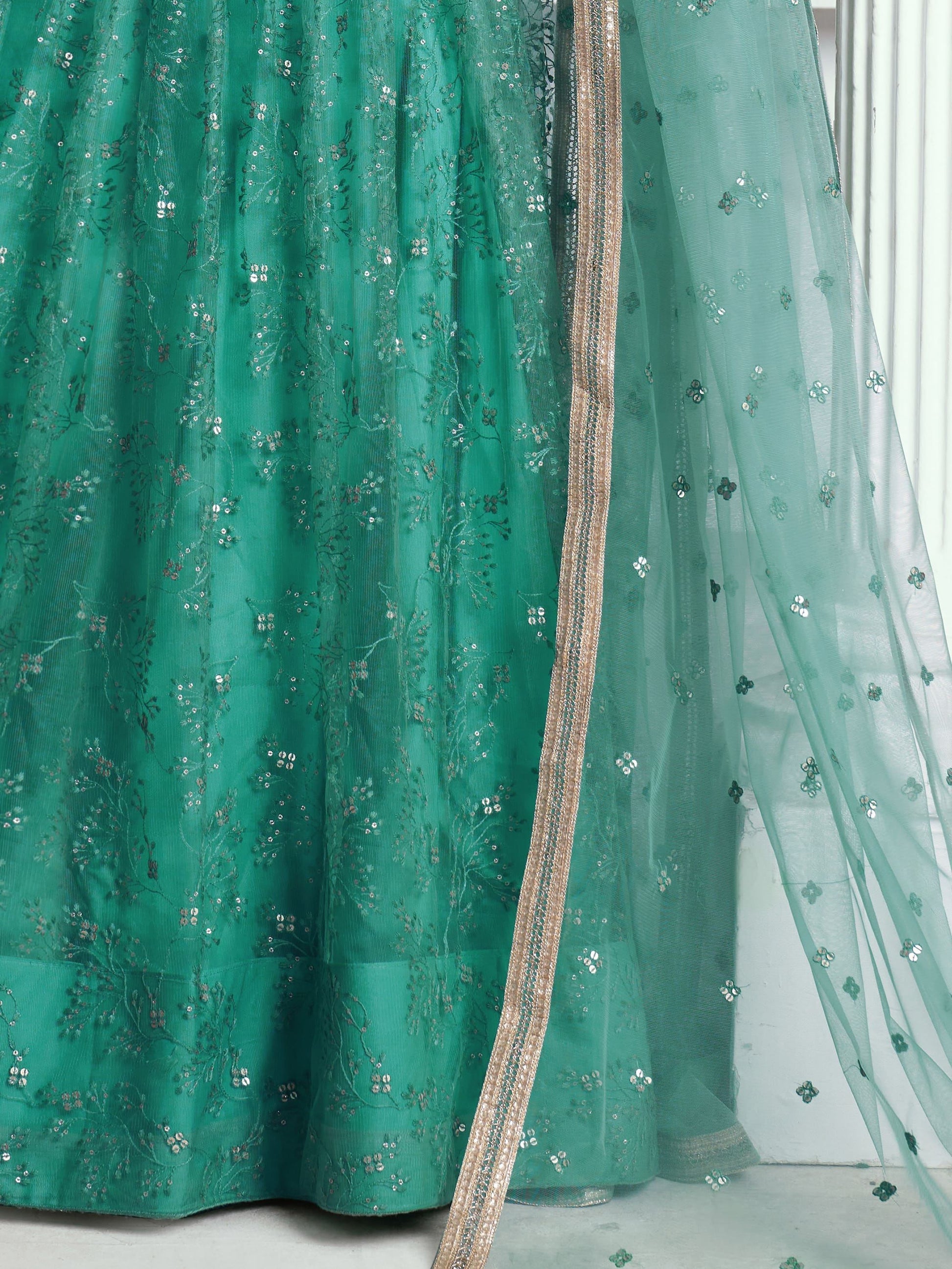 Beautiful Teal Green Embroidered Net Wedding Wear Lehenga Choli - Zeel Clothing