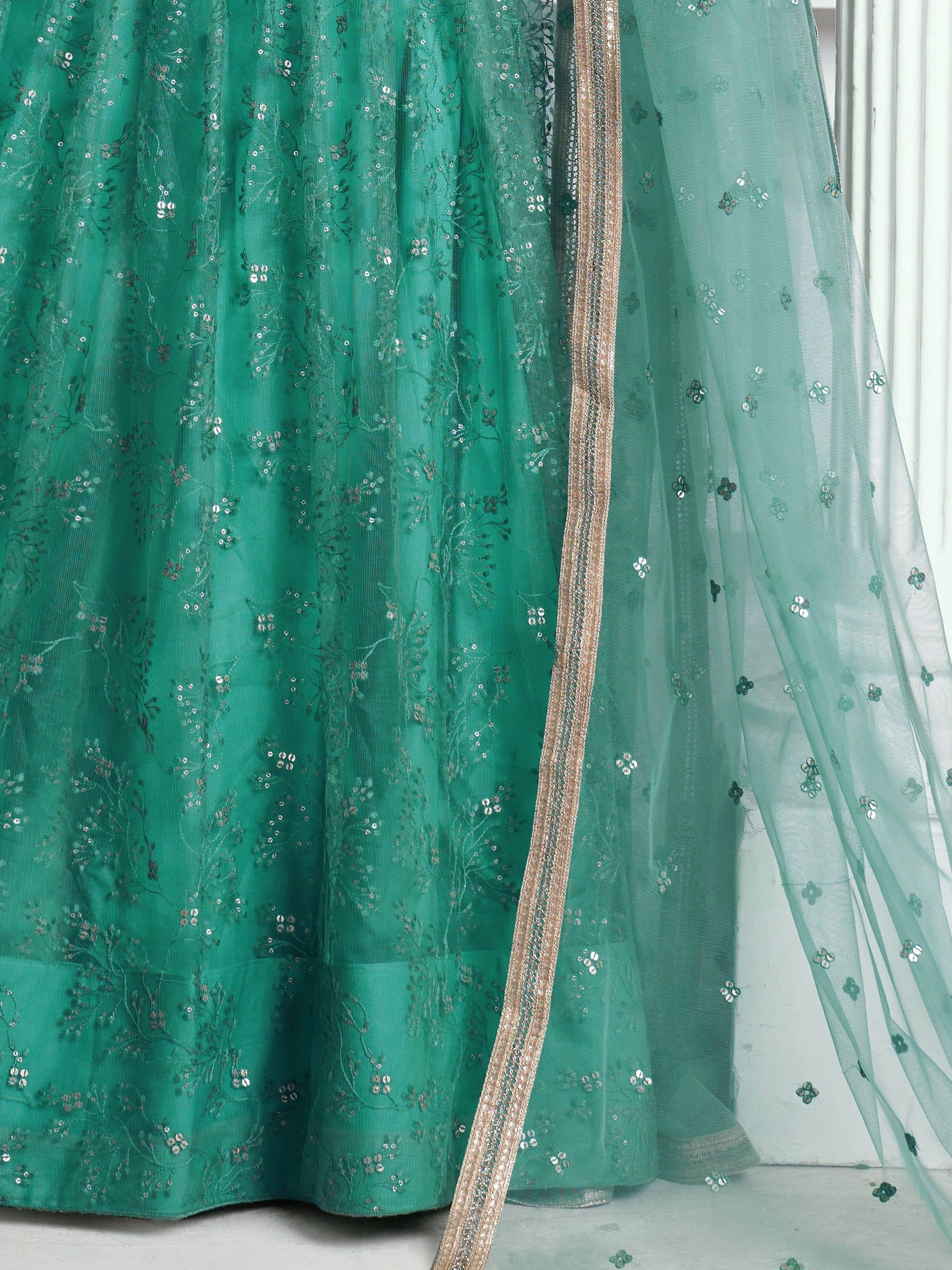 Beautiful Teal Green Embroidered Net Wedding Wear Lehenga Choli - Zeel Clothing