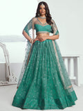 Beautiful Teal Green Embroidered Net Wedding Wear Lehenga Choli - Zeel Clothing