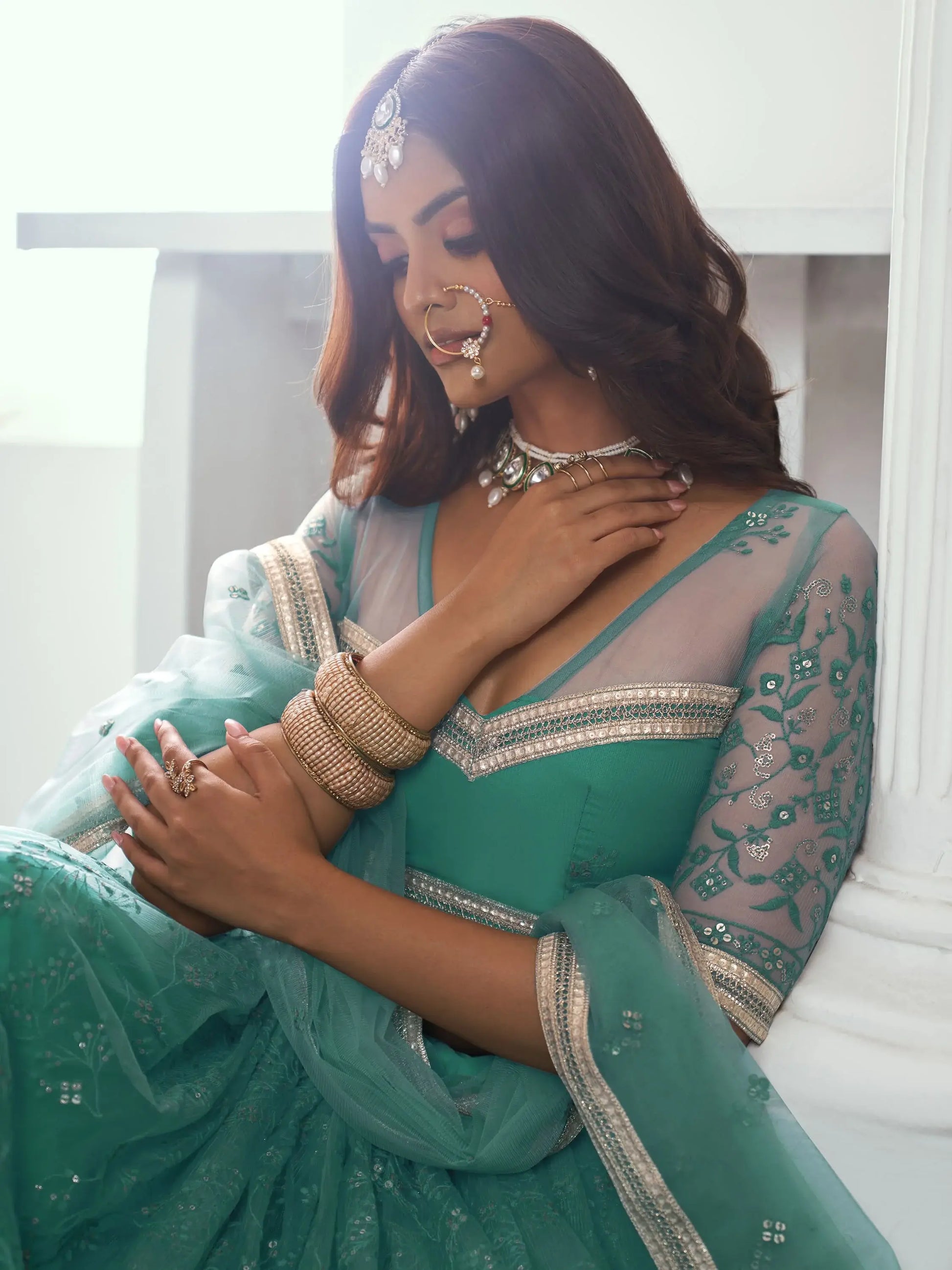 Beautiful Teal Green Embroidered Net Wedding Wear Lehenga Choli - Zeel Clothing