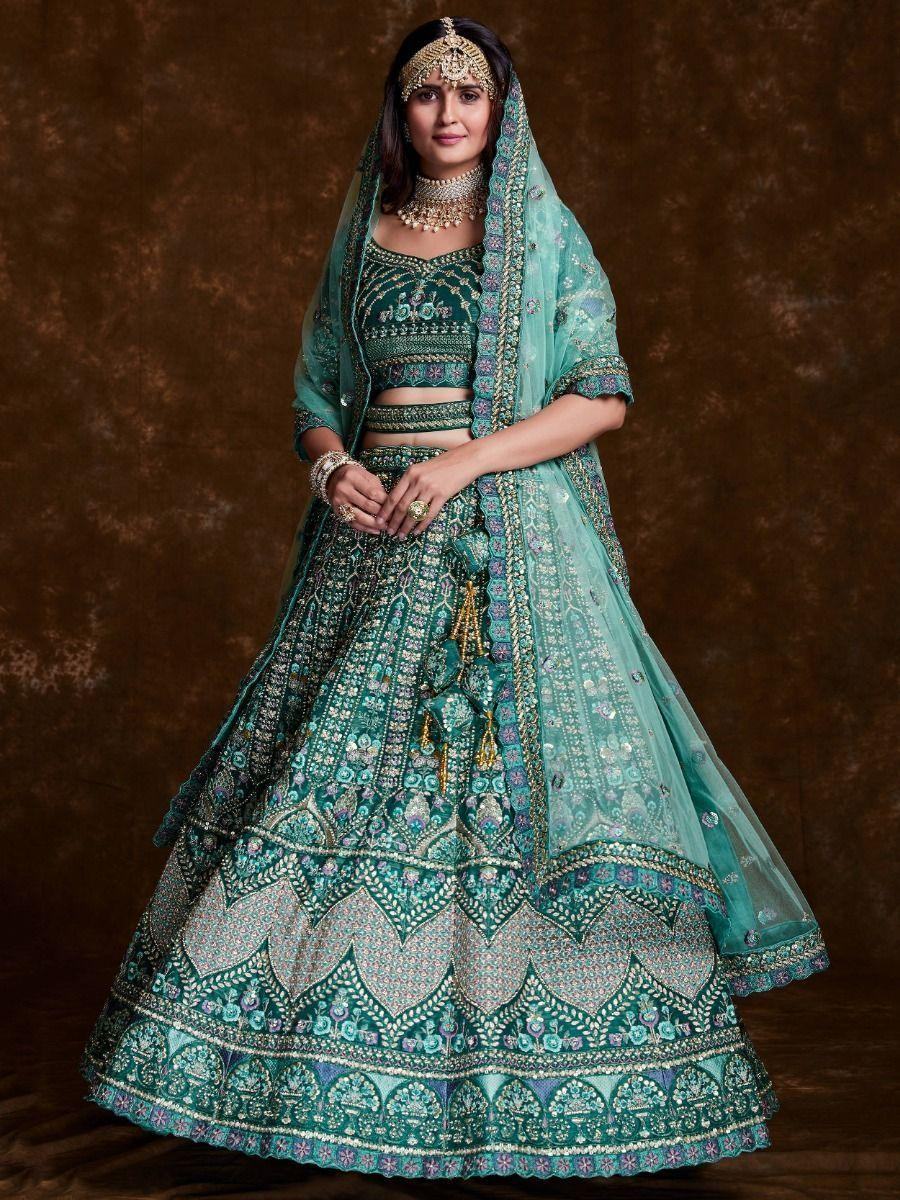 Beautiful Teal Green Sequins Art Silk Reception Wear Lehenga Choli