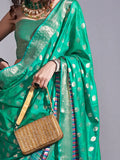 Beautiful Teal Green Zari Weaving Silk Traditional Saree With Blouse - Zeel Clothing