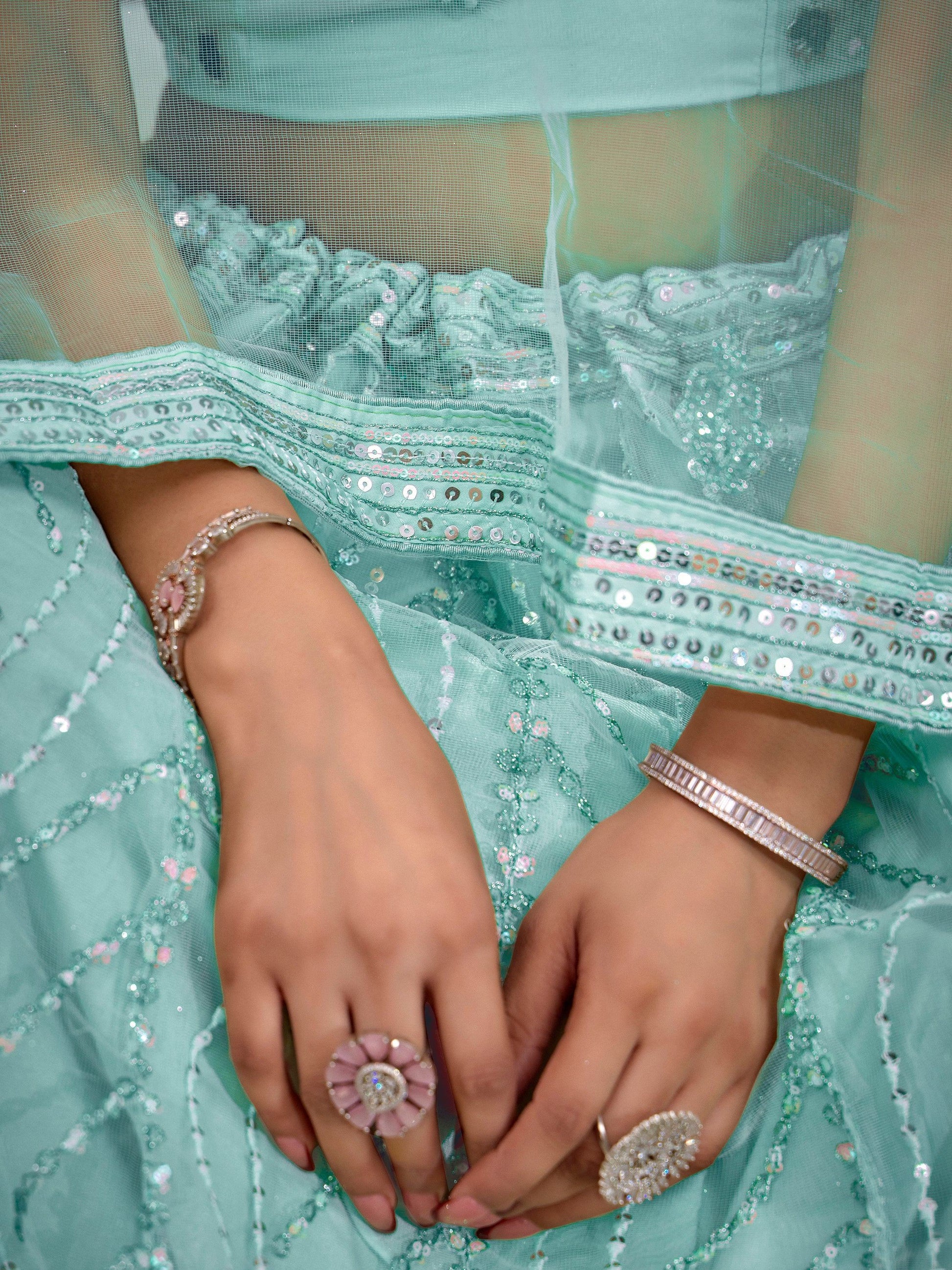 Beautiful Turquoise Sequins Net Designer Lehenga Choli With Dupatta - Zeel Clothing