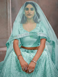 Beautiful Turquoise Sequins Net Designer Lehenga Choli With Dupatta - Zeel Clothing