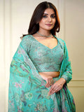 Beautiful Turquoise Sequins Organza Wedding Wear Lehenga Choli - Zeel Clothing