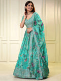 Beautiful Turquoise Sequins Organza Wedding Wear Lehenga Choli - Zeel Clothing
