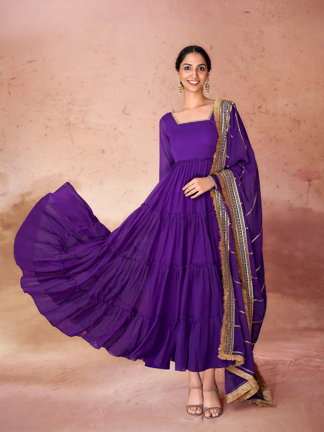 Beautiful Violet Georgette Event Wear Gown With Dupatta - Zeel Clothing