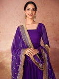 Beautiful Violet Georgette Event Wear Gown With Dupatta - Zeel Clothing