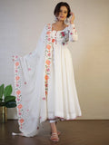 Beautiful White Embroidered Georgette Festival Wear Anarkali Pant Suit - Zeel Clothing