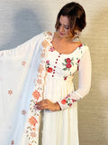 Beautiful White Embroidered Georgette Festival Wear Anarkali Pant Suit - Zeel Clothing