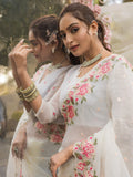 Beautiful White Embroidered Silk Party Wear Saree - Zeel Clothing