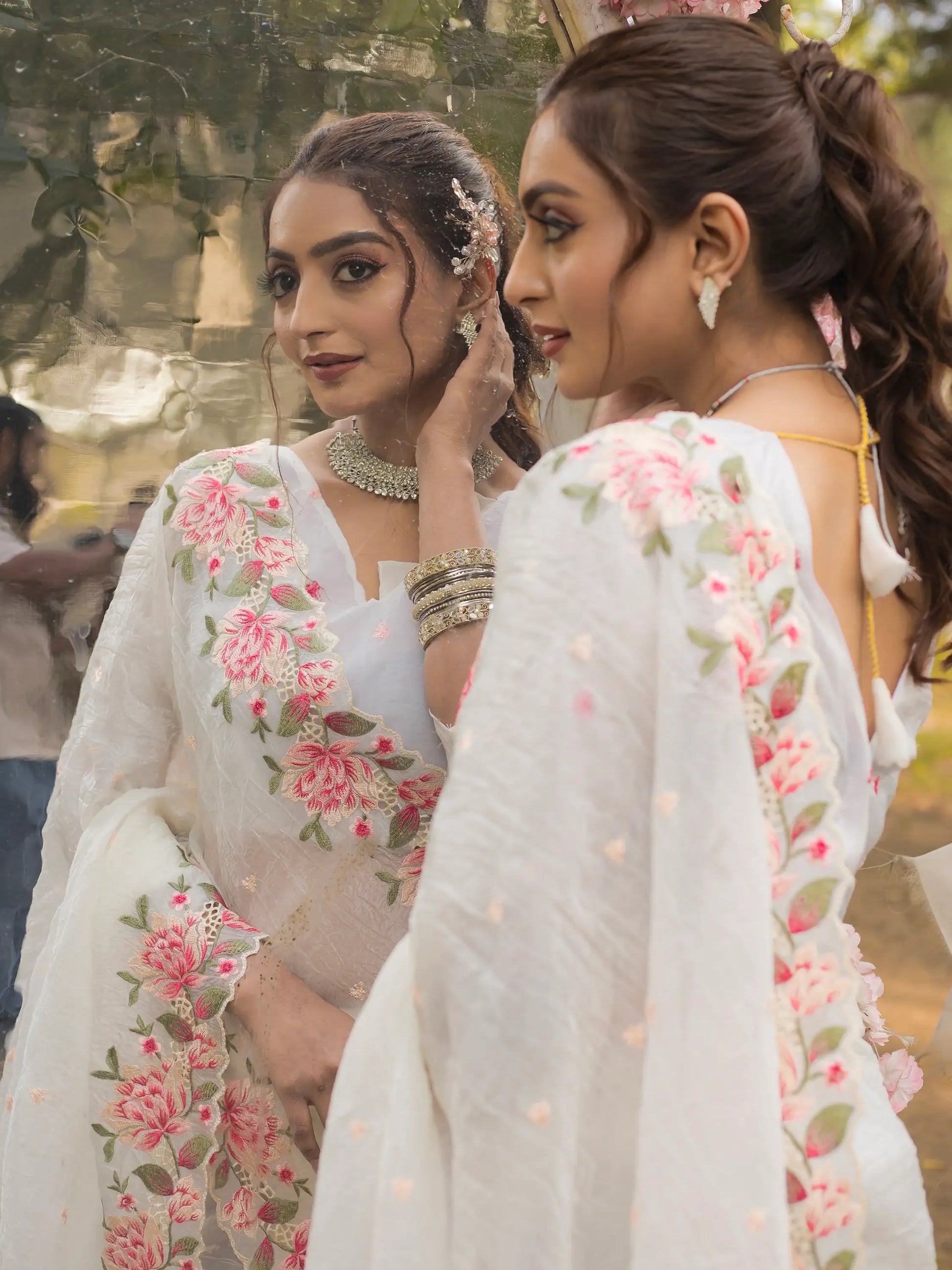 Beautiful White Embroidered Silk Party Wear Saree - Zeel Clothing