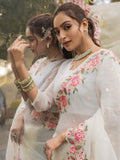 Beautiful White Embroidered Silk Party Wear Saree - Zeel Clothing