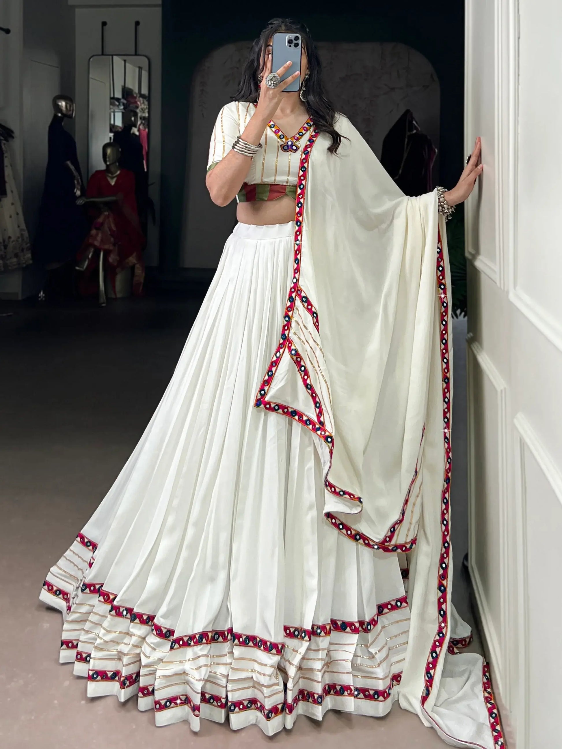 Beautiful White Gota Patti Rayon Festive Wear Lehenga Choli With Dupatta - Zeel Clothing