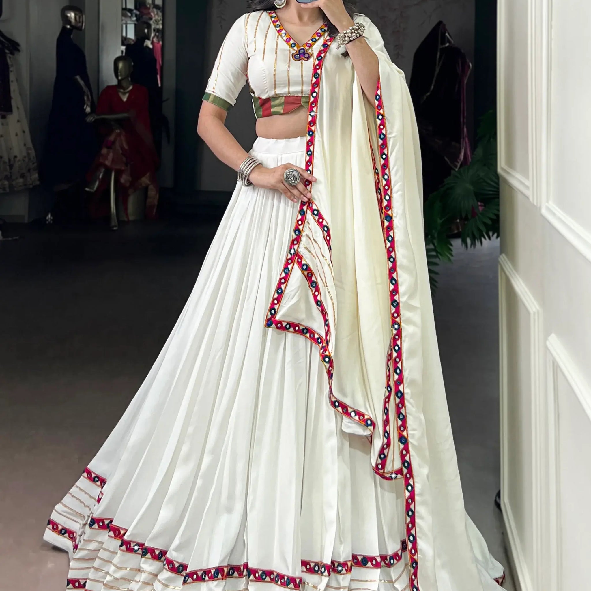 Beautiful White Gota Patti Rayon Festive Wear Lehenga Choli With Dupatta - Zeel Clothing