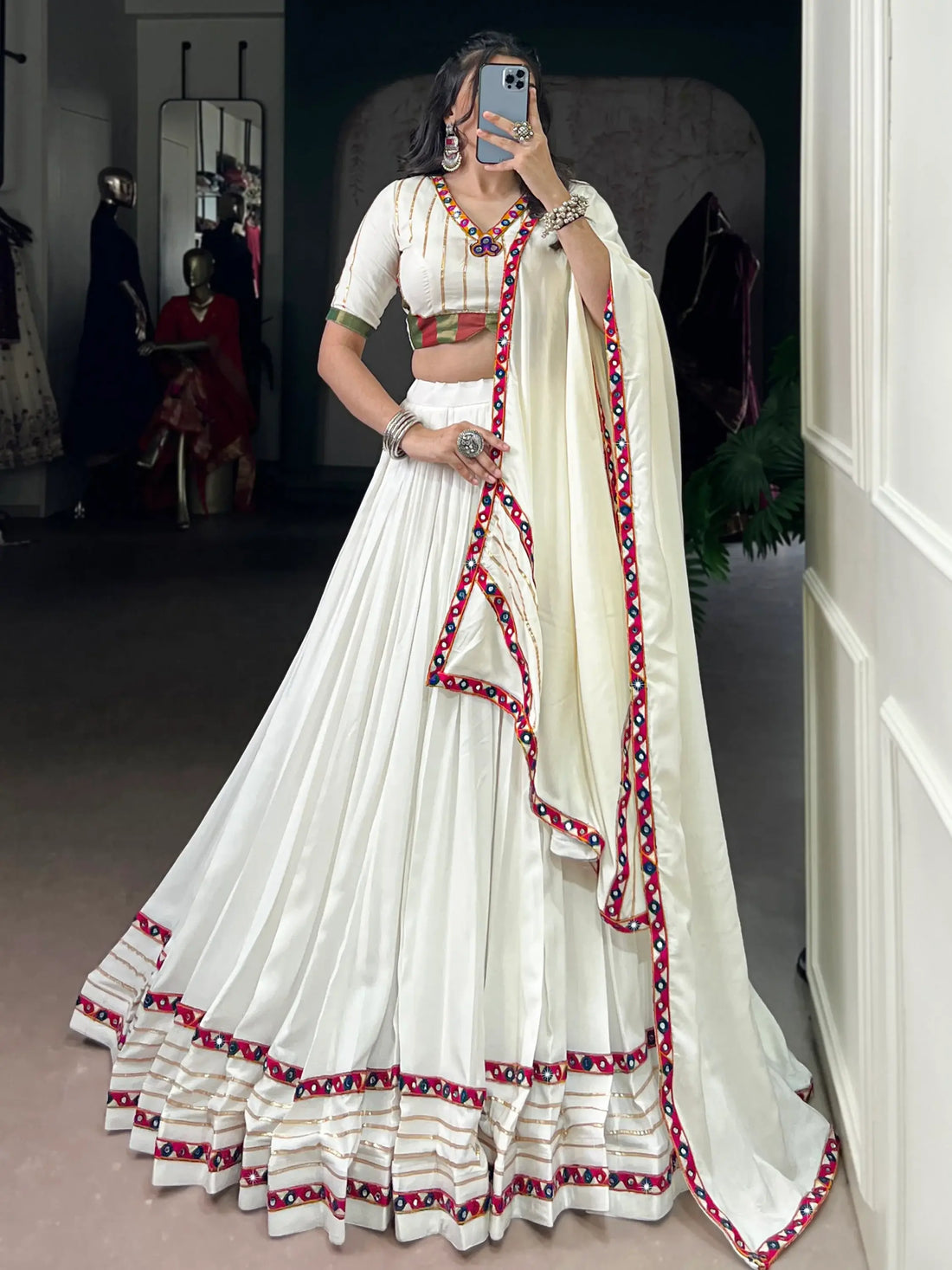 Beautiful White Gota Patti Rayon Festive Wear Lehenga Choli With Dupatta - Zeel Clothing