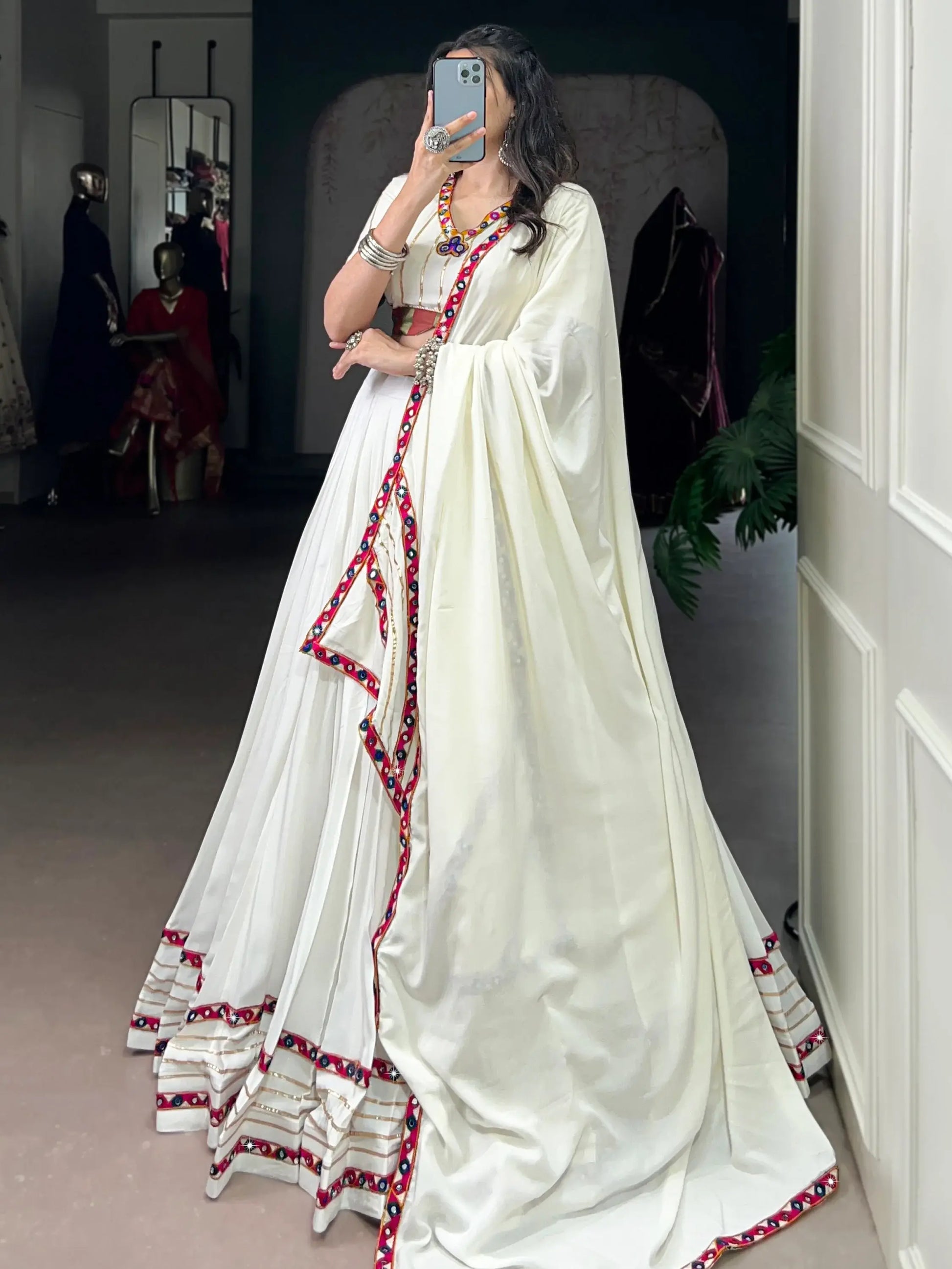 Beautiful White Gota Patti Rayon Festive Wear Lehenga Choli With Dupatta - Zeel Clothing
