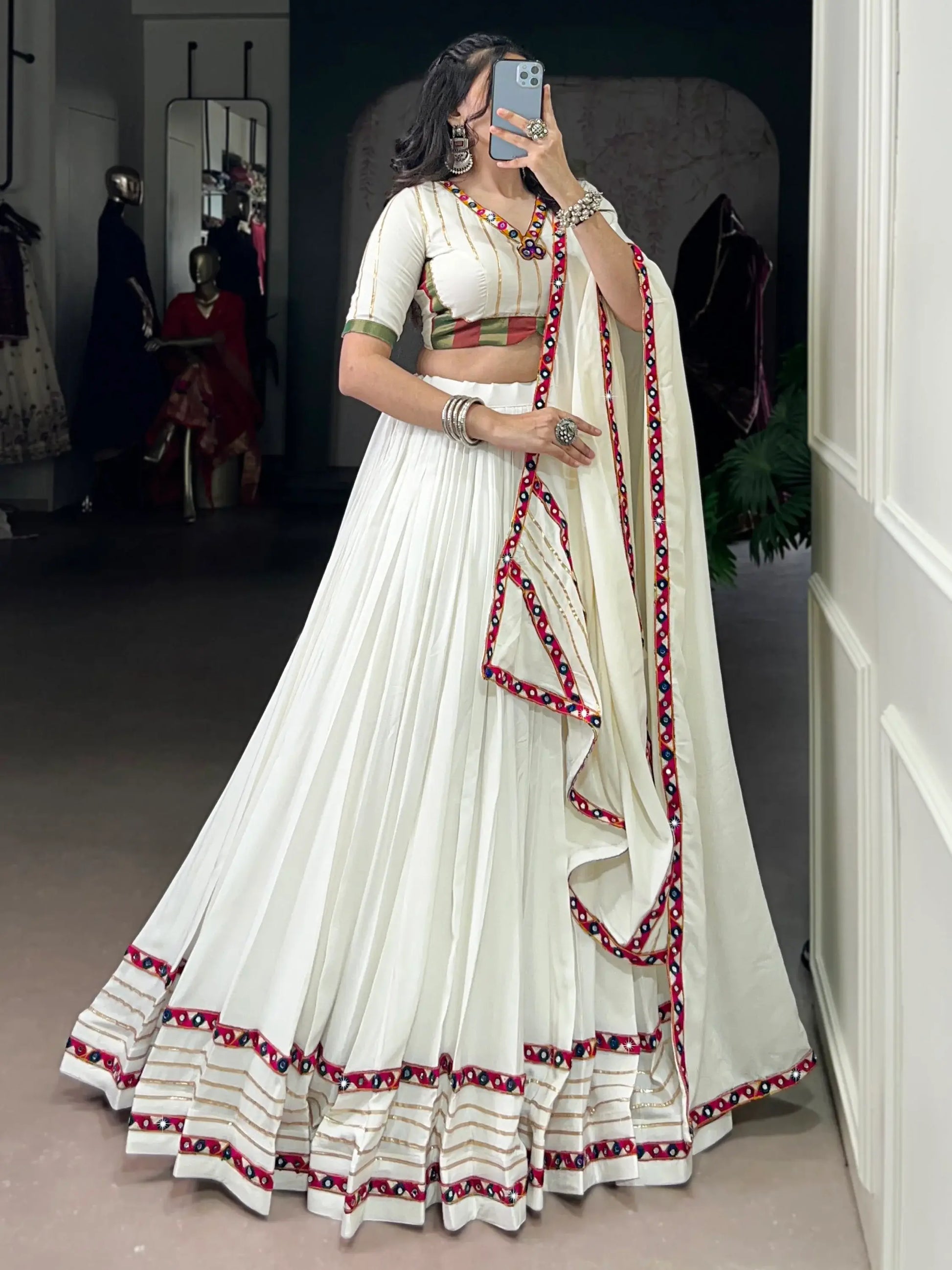 Beautiful White Gota Patti Rayon Festive Wear Lehenga Choli With Dupatta - Zeel Clothing