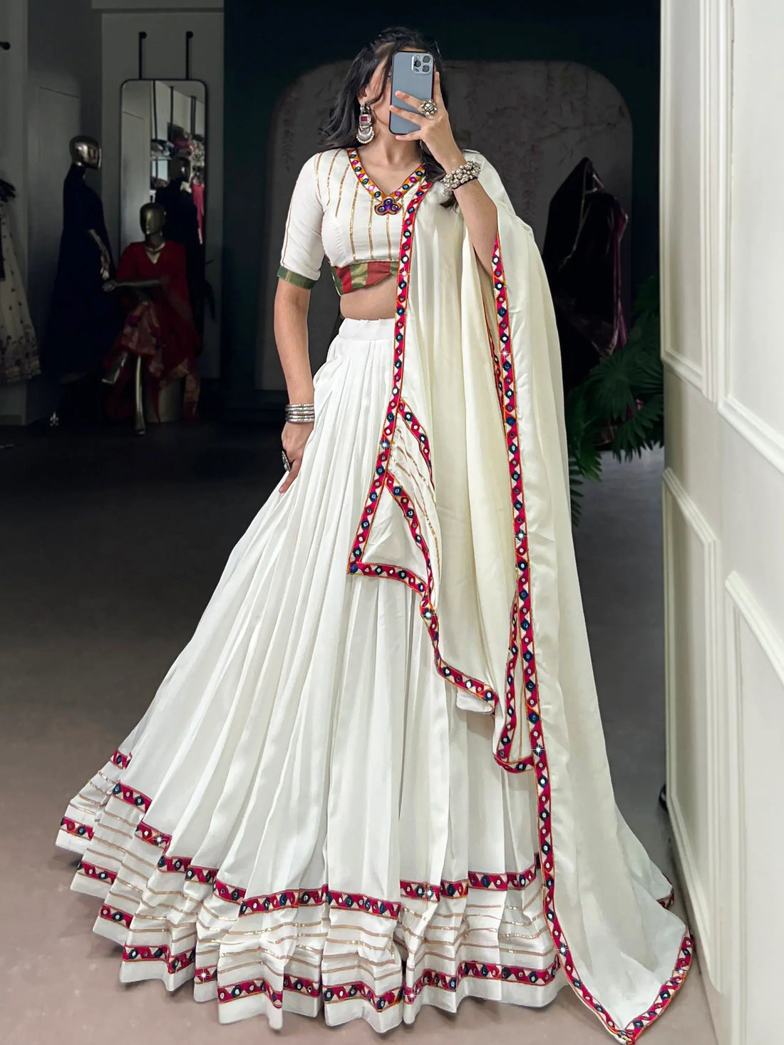 Beautiful White Gota Patti Rayon Festive Wear Lehenga Choli With Dupatta - Zeel Clothing