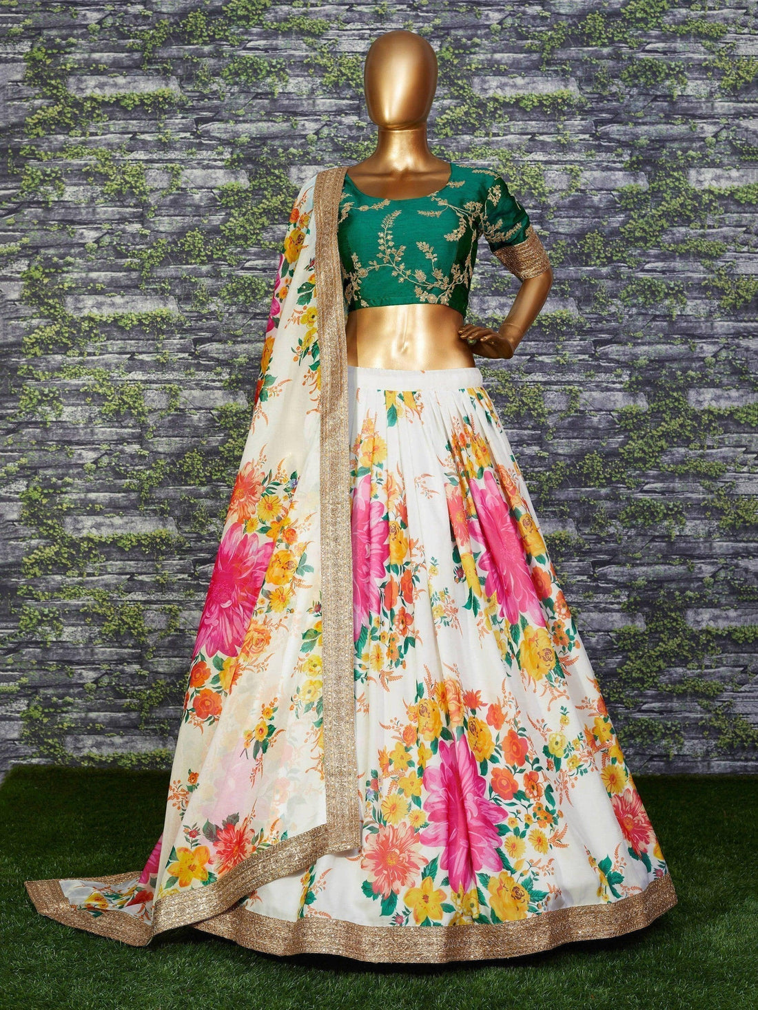Beautiful White-Green Designer Digital Printed Lehenga Choli