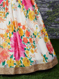 Beautiful White-Green Designer Digital Printed Lehenga Choli - Zeel Clothing