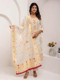Beautiful White Hand Work Jacquard Silk Pant Suit With Dupatta - Zeel Clothing