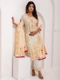 Beautiful White Hand Work Jacquard Silk Pant Suit With Dupatta - Zeel Clothing