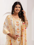 Beautiful White Hand Work Jacquard Silk Pant Suit With Dupatta - Zeel Clothing