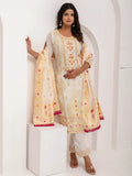 Beautiful White Hand Work Jacquard Silk Pant Suit With Dupatta - Zeel Clothing