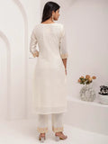 Beautiful White Hand Work Jacquard Silk Pant Suit With Dupatta - Zeel Clothing