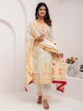 Beautiful White Hand Work Jacquard Silk Pant Suit With Dupatta - Zeel Clothing