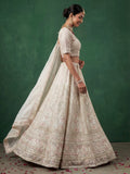Beautiful White Heavy Embroidered Satin Sangeet Wear Lehenga Choli With Dupatta