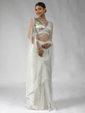 Beautiful White Lace Bordered Net Designer Pre-Stitched Saree - Zeel Clothing