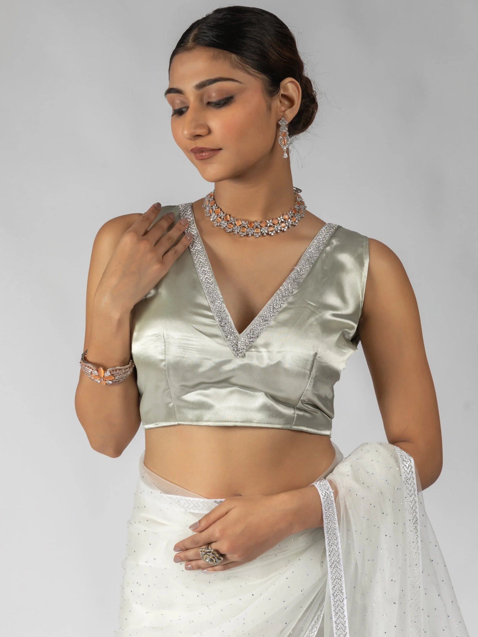 Beautiful White Lace Bordered Net Designer Pre-Stitched Saree - Zeel Clothing