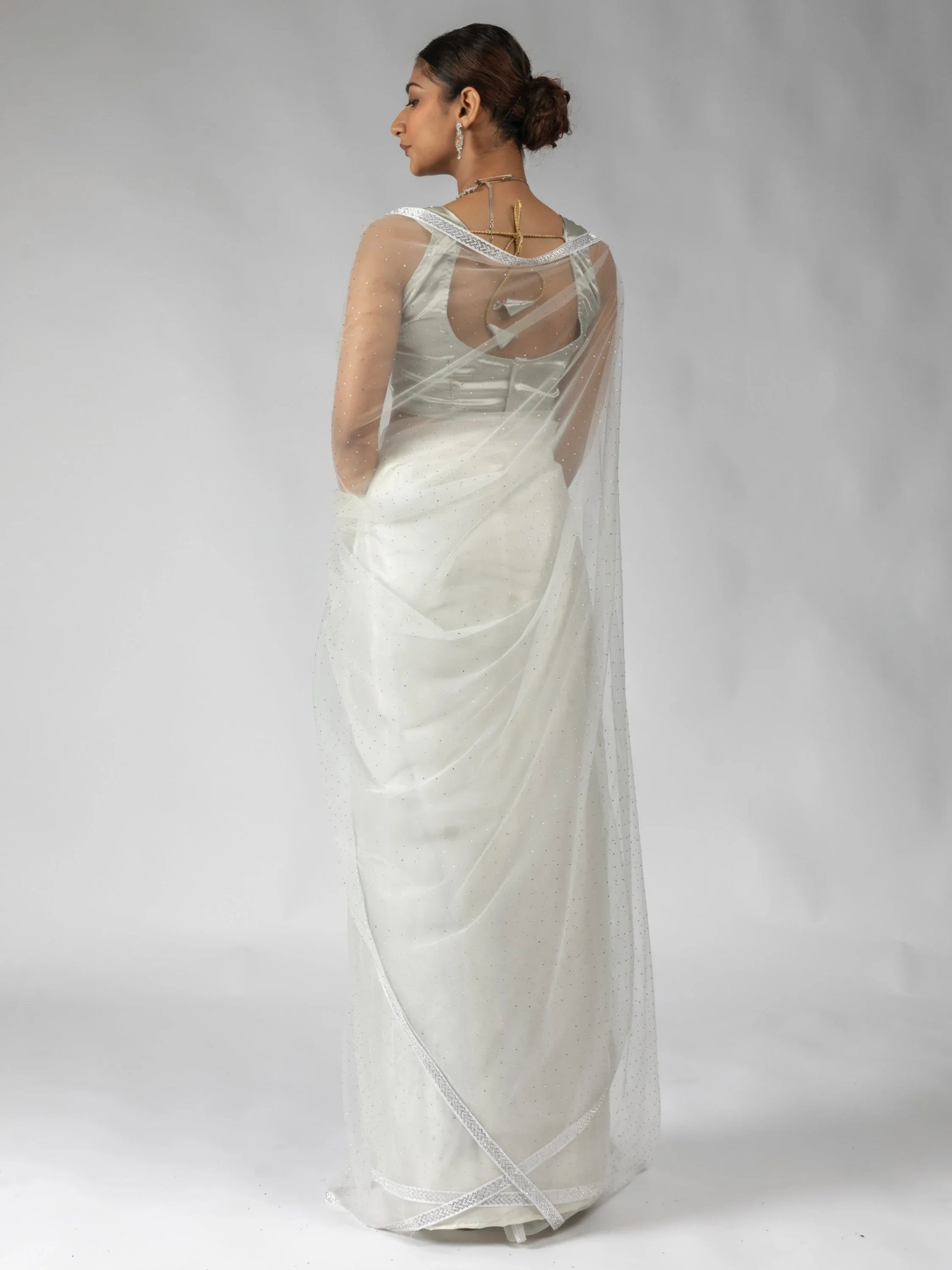 Beautiful White Lace Bordered Net Designer Pre-Stitched Saree - Zeel Clothing