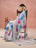 Beautiful White Printed Organza Event Wear Saree With Blouse - Zeel Clothing