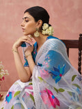Beautiful White Printed Organza Event Wear Saree With Blouse - Zeel Clothing