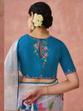 Beautiful White Printed Organza Event Wear Saree With Blouse - Zeel Clothing