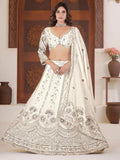 Beautiful White Sequins Chinon Bridesmaid Lehenga Choli With Dupatta